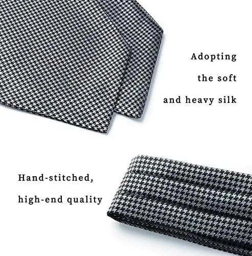 HISDERN Black White Checkered Ascot Tie and Pocket Square Set | 126cm (49.6") x 15.5cm (6.1") thumbnail 6