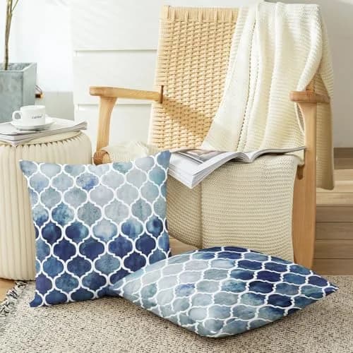 CaliTime Decorative Couch Accents Throw Pillow Covers 18 x 18 Inches | Modern Trellis Design, Soft Fleece, Pack of 2 thumbnail 5