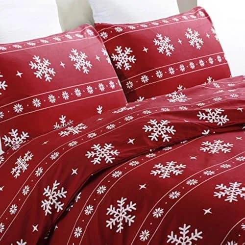 Vaulia Microfiber Duvet Cover Set Twin, Red Snowflake | Festive Bedding with Hidden Zipper thumbnail 1