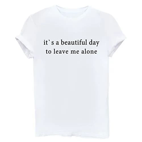 YITAN Letter Print Short Sleeve Crew Neck Women T Shirt Top White Small | Casual Summer Style thumbnail 1