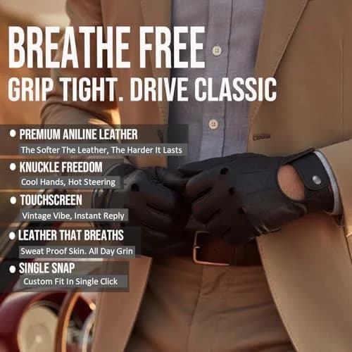 Jackets 4 Bikes Mens Transporter Genuine Lambskin Leather Driving Gloves, Riding Black XXL | Unlined Ventilated Touchscreen Gloves thumbnail 3