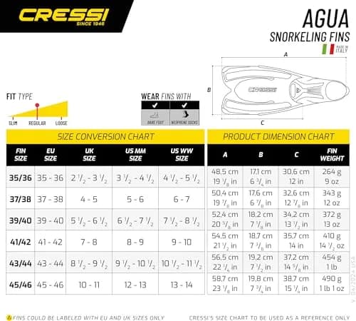 Cressi Agua Full Foot Pocket Fins, Yellow, EU 35/36 | Lightweight Snorkeling Fins with Self-Adjusting Fit thumbnail 5