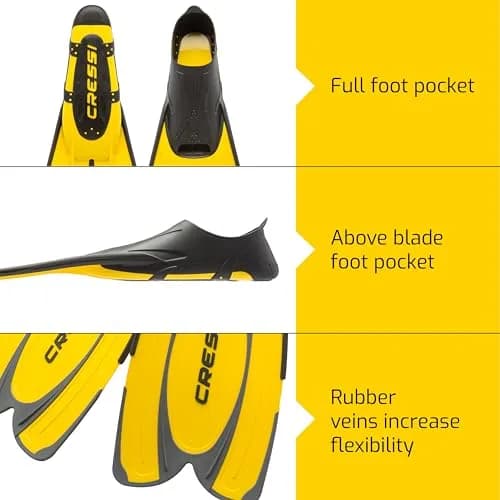 Cressi Agua Full Foot Pocket Fins, Yellow, EU 35/36 | Lightweight Snorkeling Fins with Self-Adjusting Fit thumbnail 6