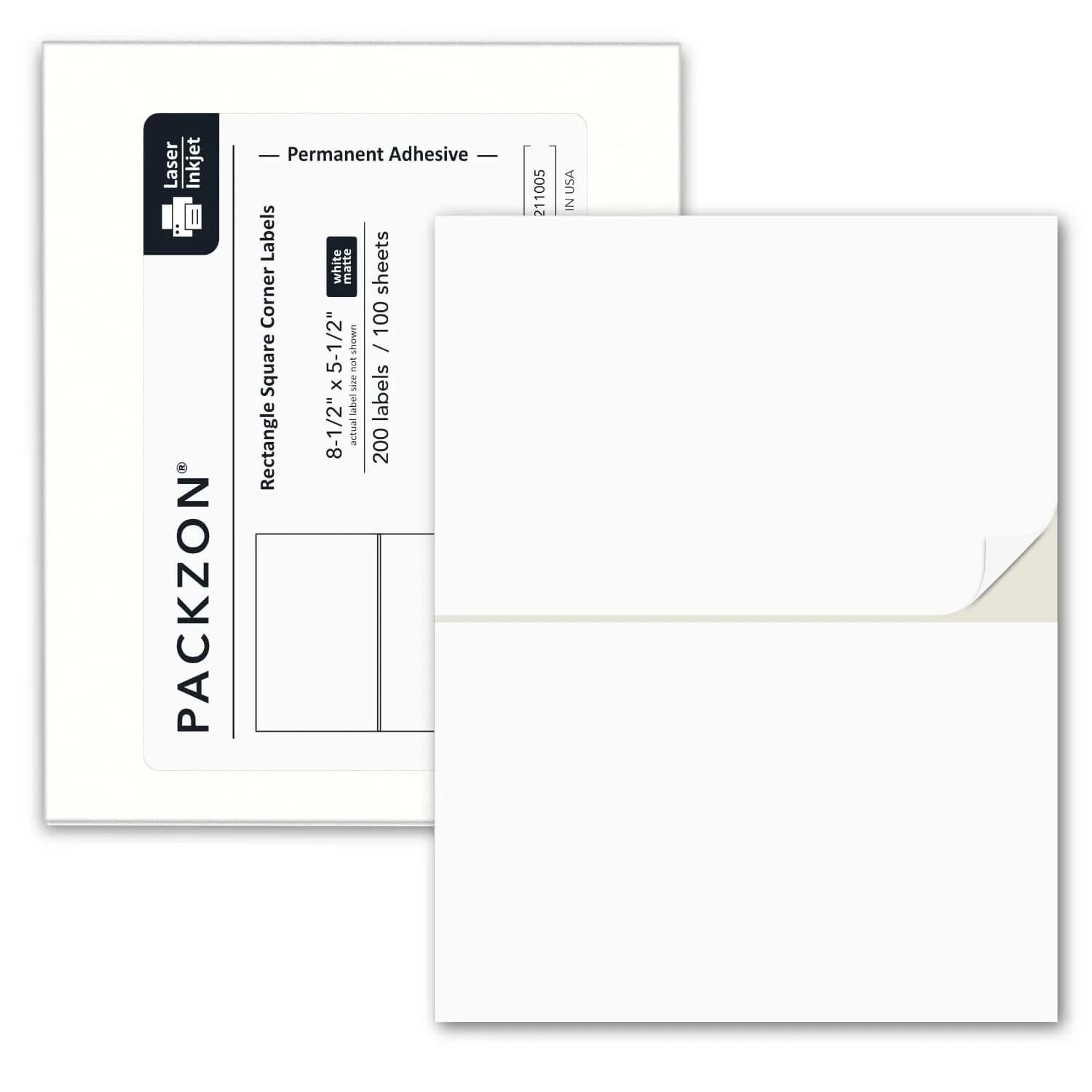 PACKZON Shipping Labels 8.5 x 5.5 Inches White Matte 200 Labels | Professional Grade Adhesive for Laser & Inkjet Printers - main product image