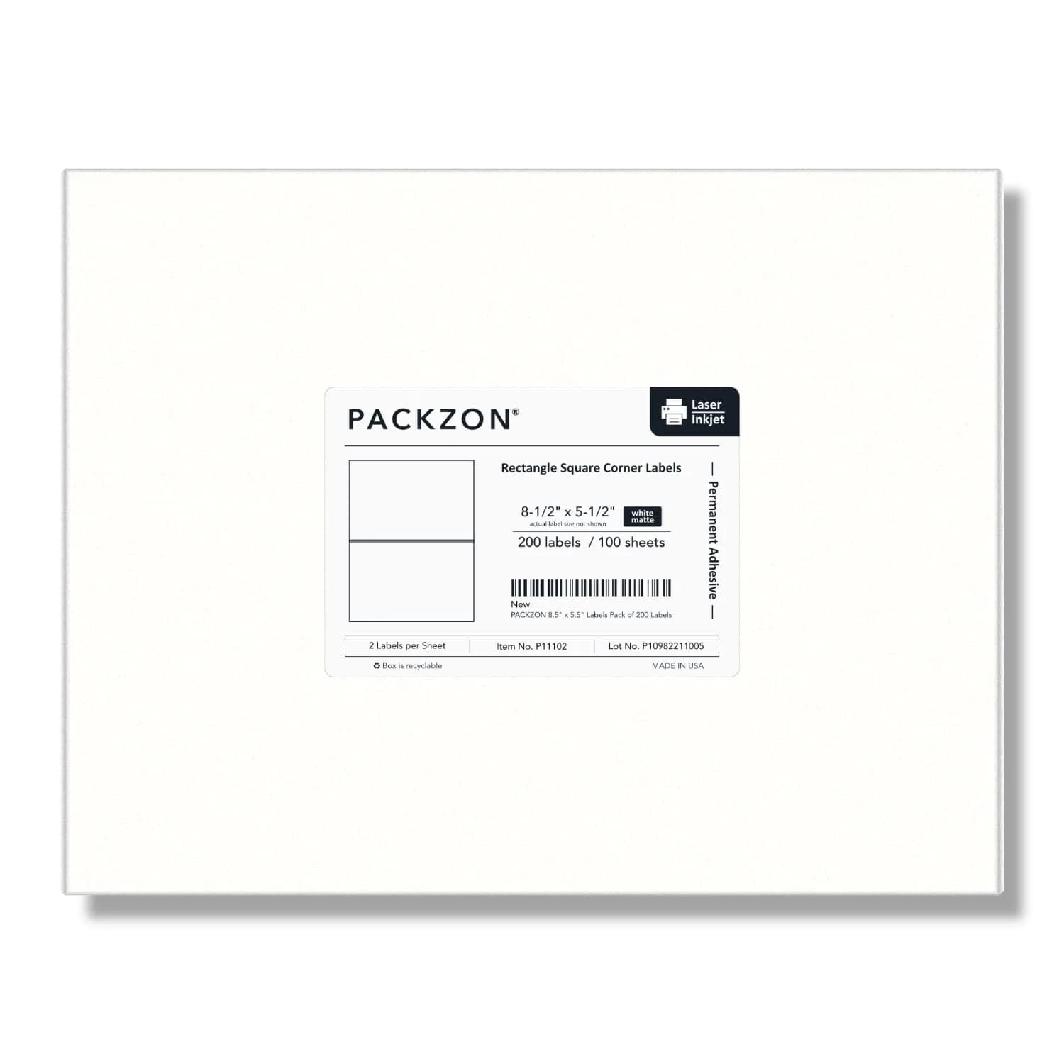 PACKZON Shipping Labels 8.5 x 5.5 Inches White Matte 200 Labels | Professional Grade Adhesive for Laser & Inkjet Printers - view 6