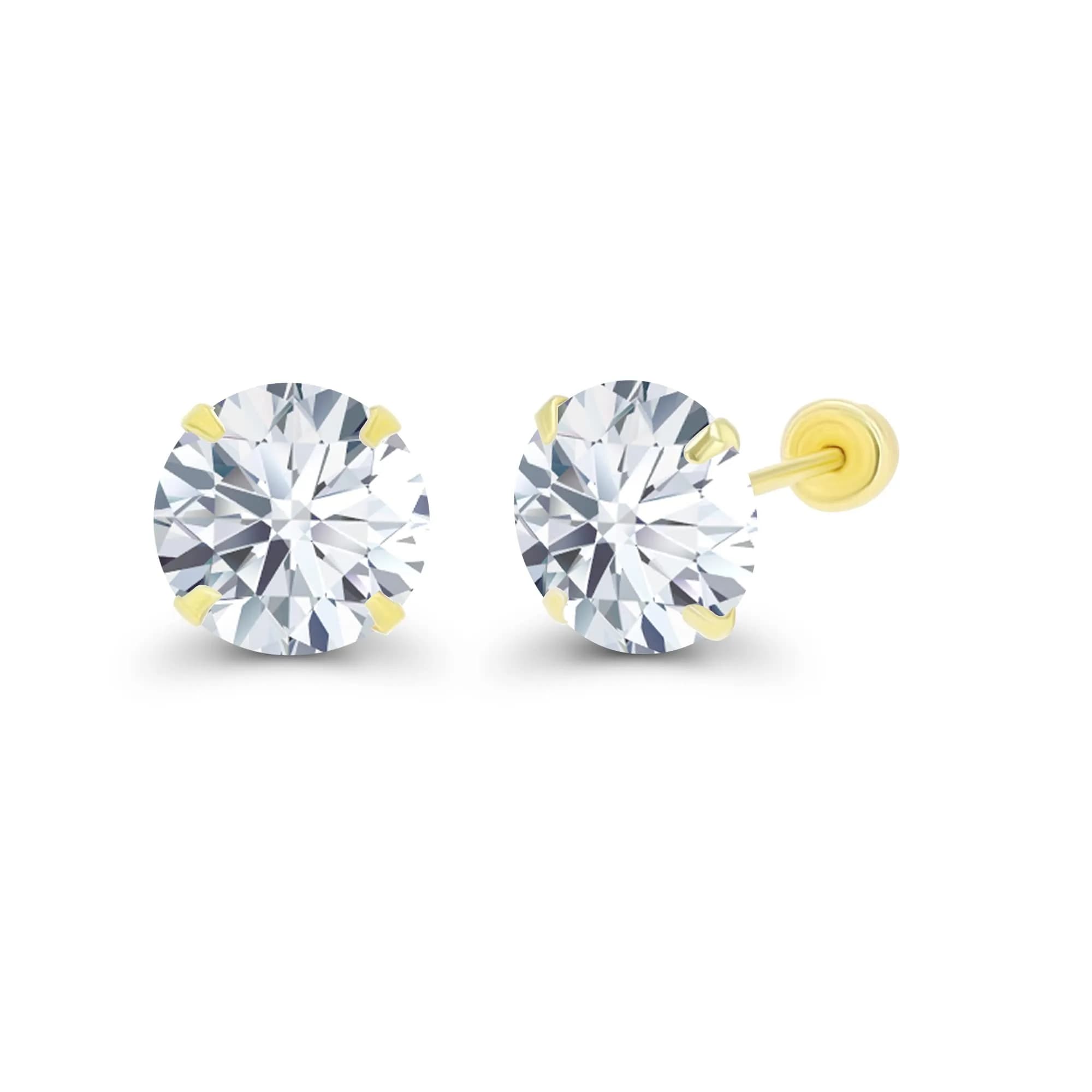 DECADENCE Solid 14k Yellow Gold Hypoallergenic Cubic Zirconia Earrings | 6mm — 6mm