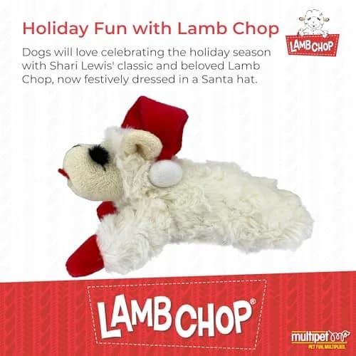 Multipet Lamb Chop Dog Plush Toy with Santa Hat - Squeaky Toy 15cm (6") | Soft & Cuddly for Puppies & Small Dogs thumbnail 2