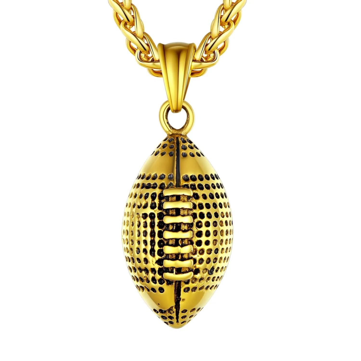 U7 Gold Rugby Ball Necklace for Men Soccer Pendant Chain Sport Charm Necklaces Stainless Steel Trendy Sport Fan Necklaces