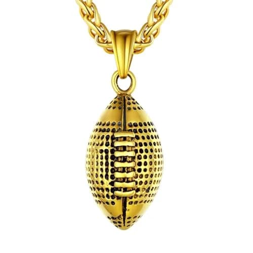 U7 Gold Rugby Ball Necklace for Men Soccer Pendant Chain Sport Charm Necklaces Stainless Steel Trendy Sport Fan Necklaces thumbnail 1