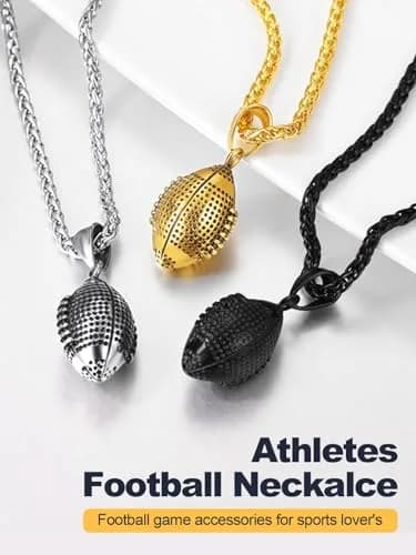 U7 Gold Rugby Ball Necklace for Men Soccer Pendant Chain Sport Charm Necklaces Stainless Steel Trendy Sport Fan Necklaces thumbnail 6