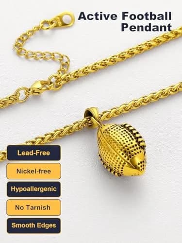 U7 Gold Rugby Ball Necklace for Men Soccer Pendant Chain Sport Charm Necklaces Stainless Steel Trendy Sport Fan Necklaces thumbnail 7