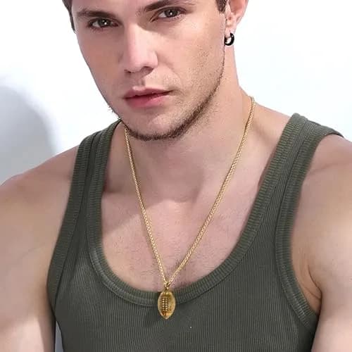 U7 Gold Rugby Ball Necklace for Men Soccer Pendant Chain Sport Charm Necklaces Stainless Steel Trendy Sport Fan Necklaces thumbnail 9