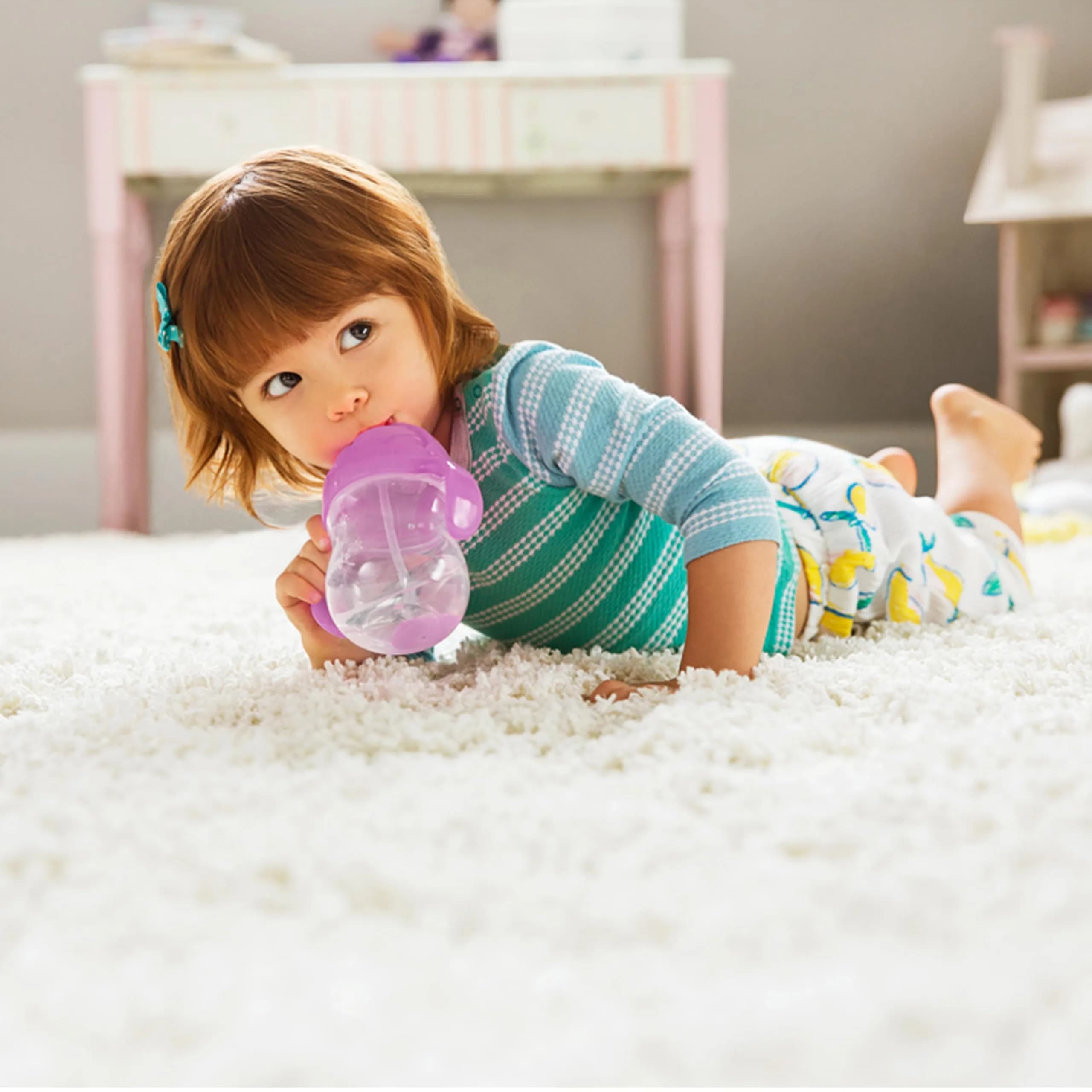Munchkin Purple Trainer Sippy Cup - 200ml Spill-Proof Weighted Straw Toddler Cup - view 2