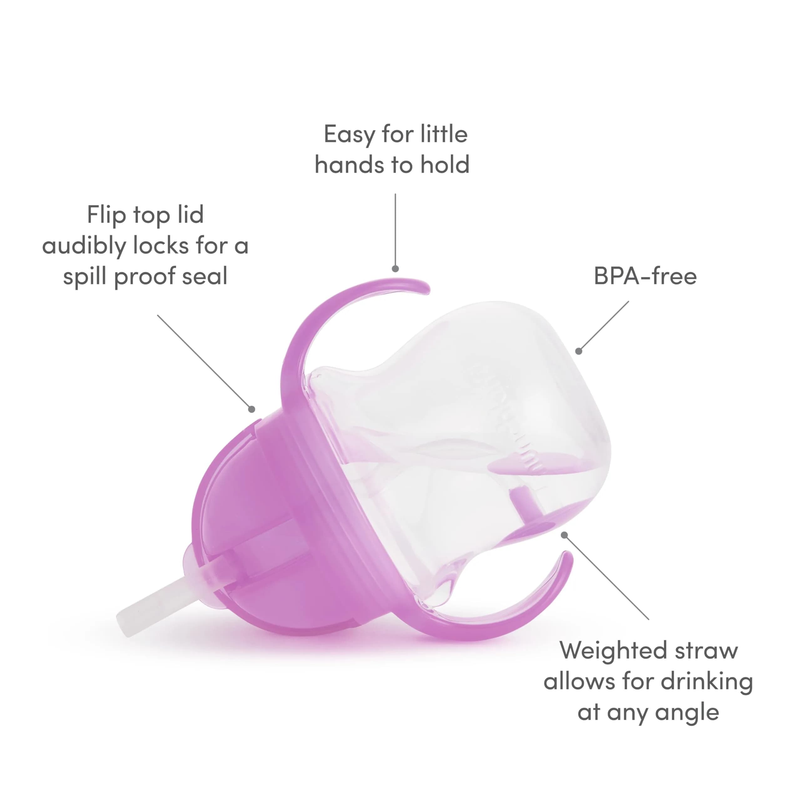Munchkin Purple Trainer Sippy Cup - 200ml Spill-Proof Weighted Straw Toddler Cup - view 3