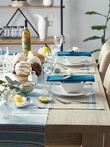 DII French Stripe Farmhouse Style Placemat Set 13x19 Inches Taupe/Teal | Set of 6 Cotton Placemats thumbnail 5