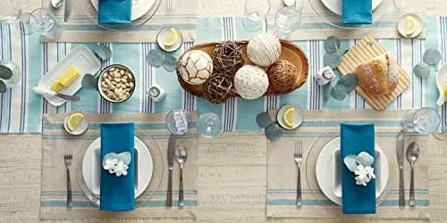 DII French Stripe Farmhouse Style Placemat Set 13x19 Inches Taupe/Teal | Set of 6 Cotton Placemats thumbnail 6
