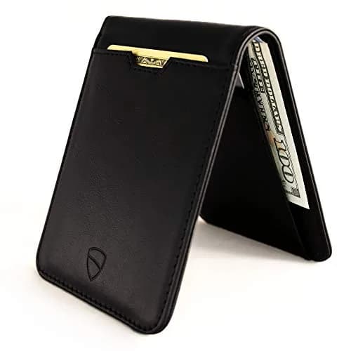 Vaultskin Manhattan Slim Leather Bifold RFID Wallet for Men (Black) | Minimalist Design, Italian Leather, Front Pocket Friendly thumbnail 1