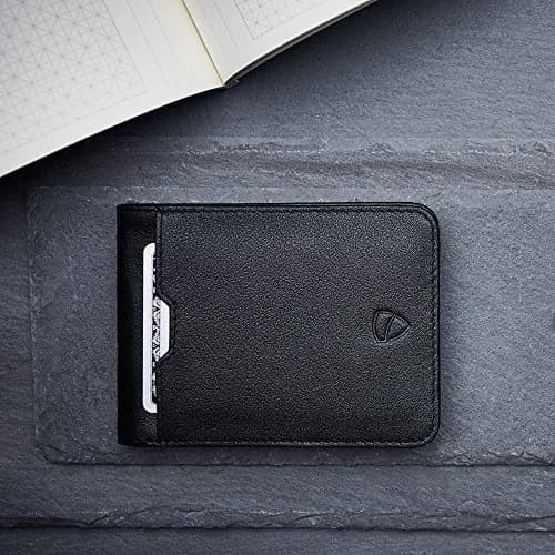 Vaultskin Manhattan Slim Leather Bifold RFID Wallet for Men (Black) | Minimalist Design, Italian Leather, Front Pocket Friendly thumbnail 2