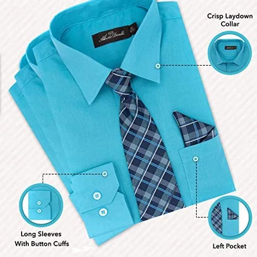 Alberto Danelli Boys Long Sleeve Dress Shirt with Matching Tie and Handkerchief, 5, Tropicana | Classic Style & Comfort thumbnail 3
