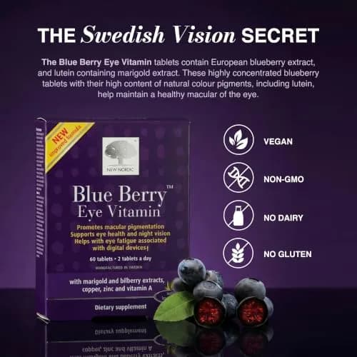 NEW NORDIC Blue Berry Eye Vitamin Supplement 120 Ct. | Vision Support with Lutein & Wild Blueberries thumbnail 3