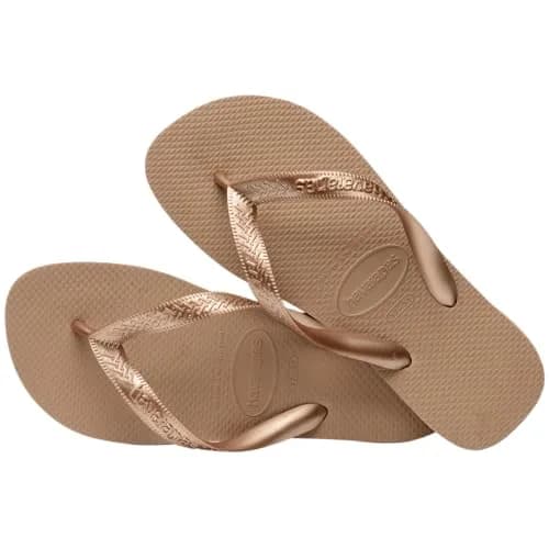 Havaianas Women's Top Tiras Flip Flop Sandal, Rose Gold, 11-12 US | Classic Summer Style with Metallic Straps thumbnail 3