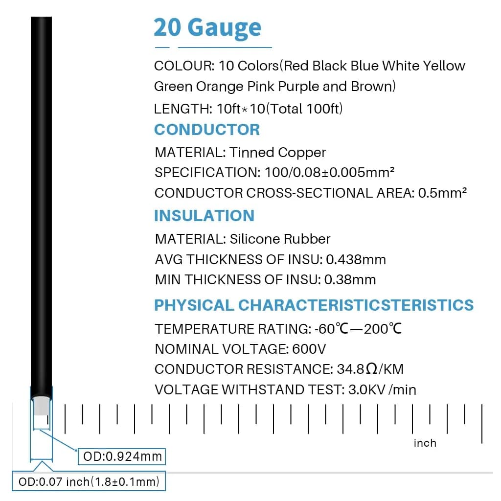 BNTECHGO 20 AWG Silicone Wire Kit 10 Colors Each 10ft Stranded Tinned Copper | 100ft Total - view 2