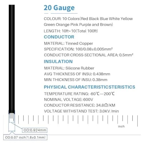 BNTECHGO 20 AWG Silicone Wire Kit 10 Colors Each 10ft Stranded Tinned Copper | 100ft Total thumbnail 2