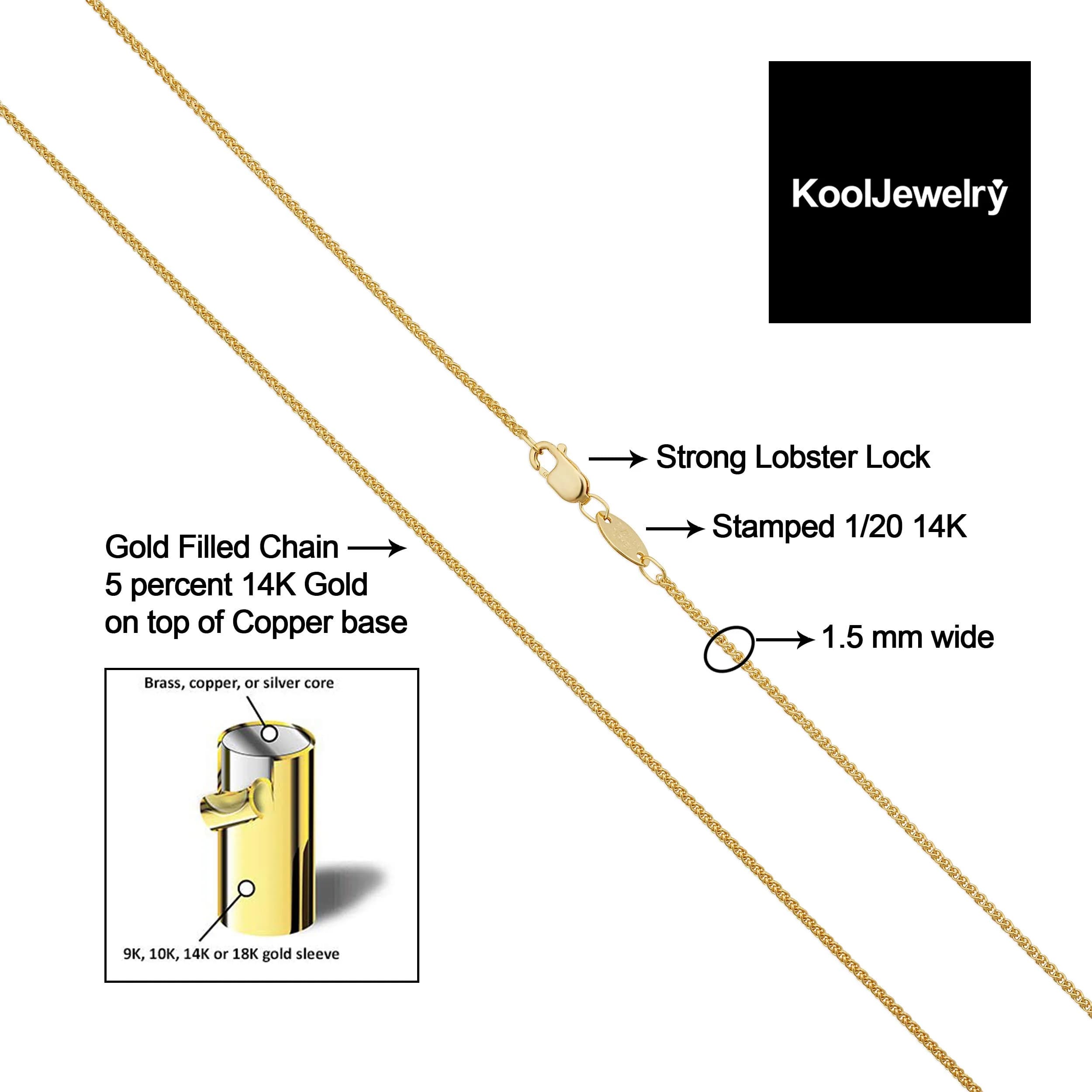 Kooljewelry 14k Yellow Gold Filled Wheat Chain Necklace 1.5 mm, 30 inch (45.7 cm) | Everyday Wear Pendant Chain - view 3
