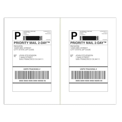 PACKZON Shipping Labels White 8.5 x 5.5 Inches (500 Labels, 250 Sheets) | Laser & Inkjet Compatible thumbnail 1