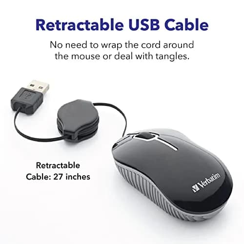 Verbatim Mini Travel Optical Mouse, USB 2.0, Retractable Cable, Blue | Compact, Precise & Portable thumbnail 4