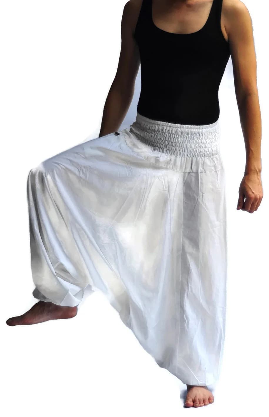 Siam Trendy Red Pant | Unisex Baggy Yoga Hippie Boho Aladdin Pants (One Size, Cotton) — White