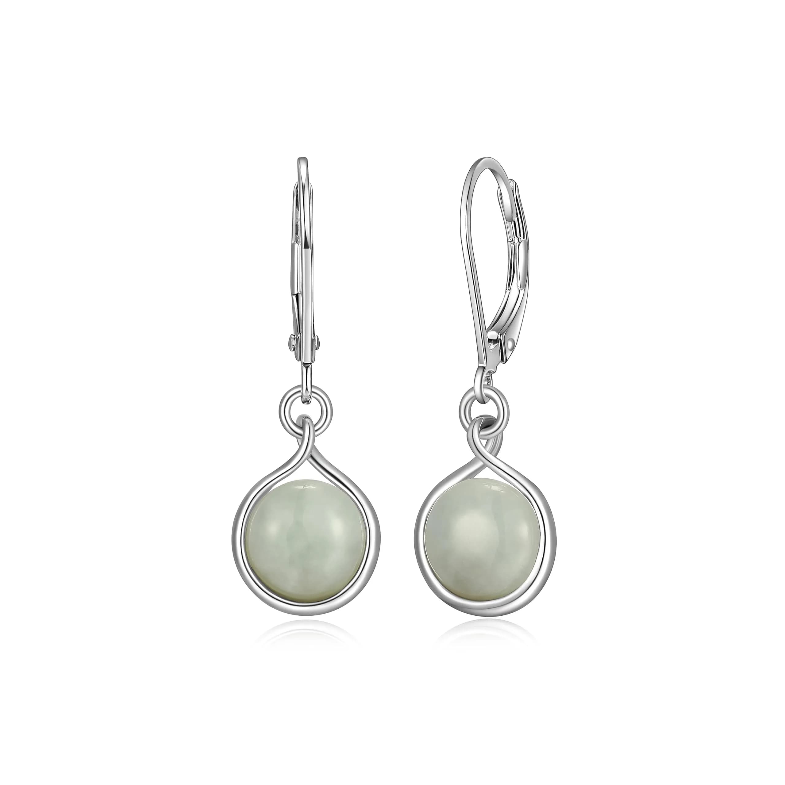 Morgan & Paige Silver Rhodium Plated Green Jade Bezel Set Leverback Earring | Elegant 1-1/8 inch Drop Jewelry for Women