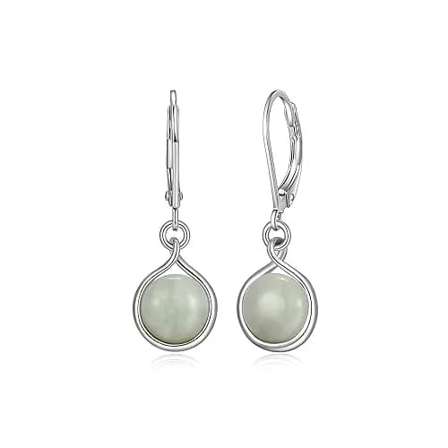 Morgan & Paige Silver Rhodium Plated Green Jade Bezel Set Leverback Earring | Elegant 1-1/8 inch Drop Jewelry for Women thumbnail 1
