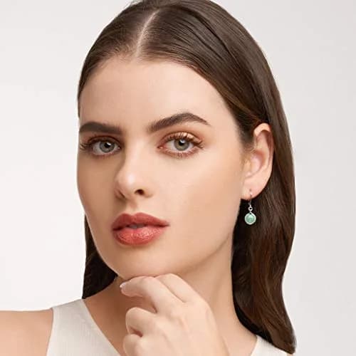 Morgan & Paige Silver Rhodium Plated Green Jade Bezel Set Leverback Earring | Elegant 1-1/8 inch Drop Jewelry for Women thumbnail 4