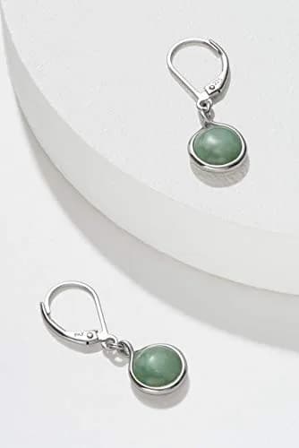 Morgan & Paige Silver Rhodium Plated Green Jade Bezel Set Leverback Earring | Elegant 1-1/8 inch Drop Jewelry for Women thumbnail 5