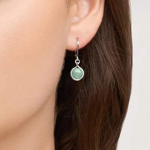 Morgan & Paige Silver Rhodium Plated Green Jade Bezel Set Leverback Earring | Elegant 1-1/8 inch Drop Jewelry for Women thumbnail 2