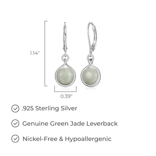 Morgan & Paige Silver Rhodium Plated Green Jade Bezel Set Leverback Earring | Elegant 1-1/8 inch Drop Jewelry for Women thumbnail 3