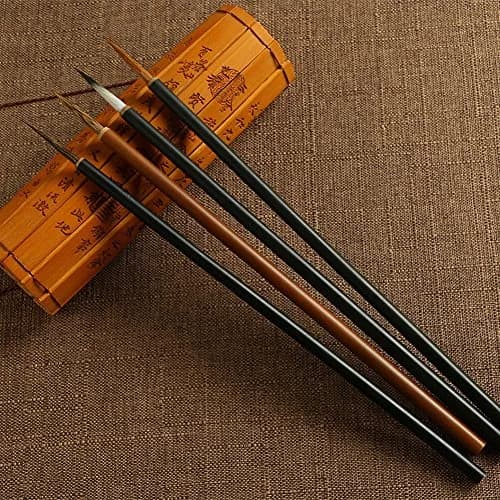 TIUSUTA Set of 4 Chinese Painting Brushes | Line Drawing, Flower Bird Tree Delineation, Bamboo Shaft, Manmade Hair thumbnail 2