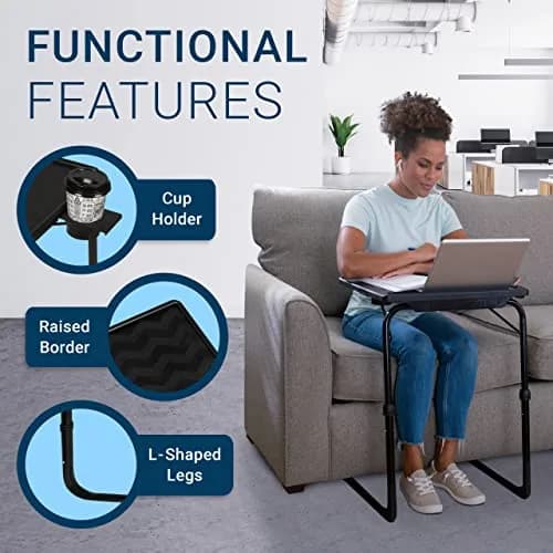 Table-Mate TV Tray Table | Portable Folding Dinner & Laptop Tray, Adjustable with Cup Holder thumbnail 4