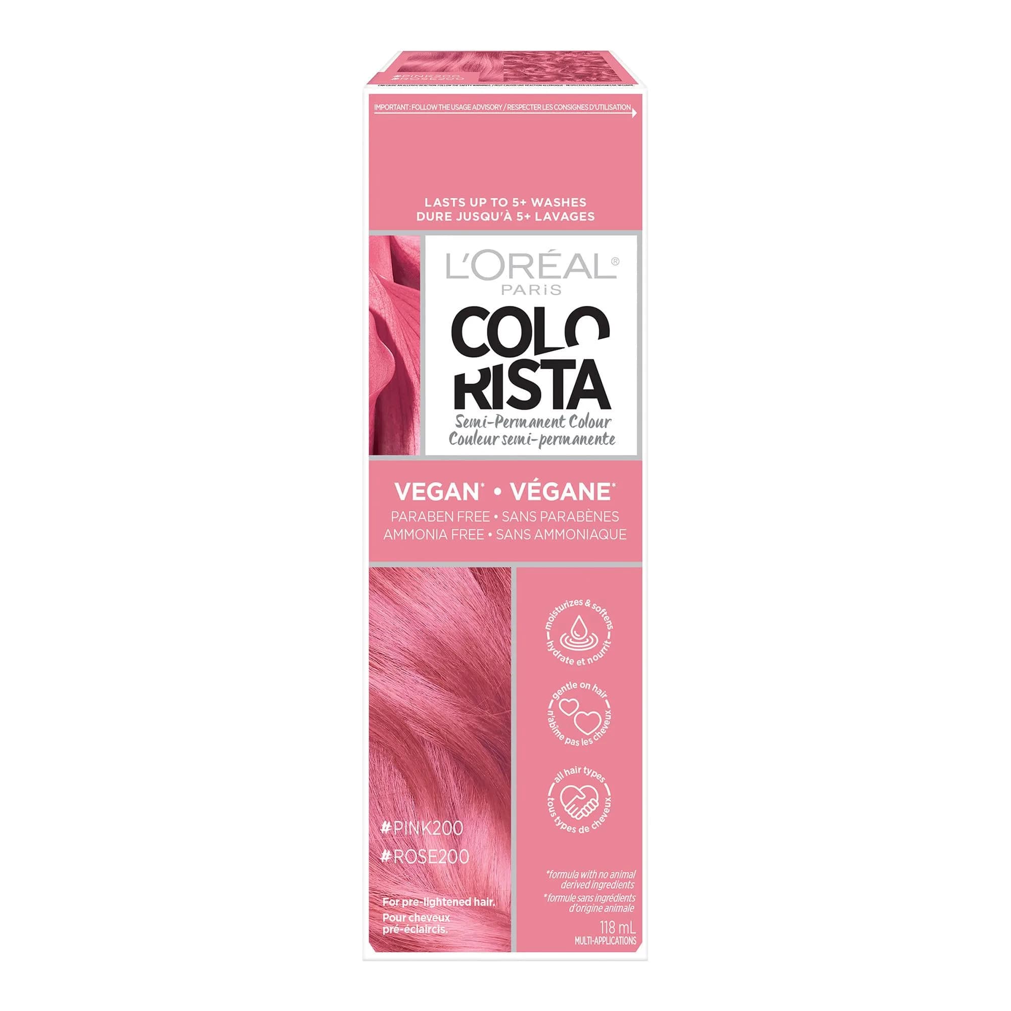 L'Oreal Paris Colorista Semi-Permanent Hair Color Pink 118ml (4 Fl Oz) | Temporary Hair Dye for Bleached & Blonde Hair - main product image