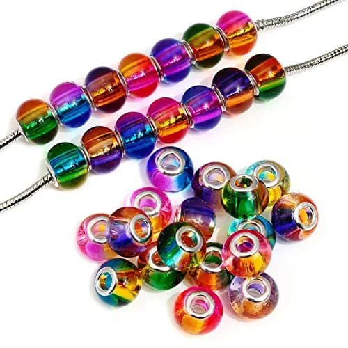 RUBYCA Mix Rainbow Gradient Murano Glass Bead European Charm Bracelet Spacer 100pcs | Compatible with Pandora & More thumbnail 3