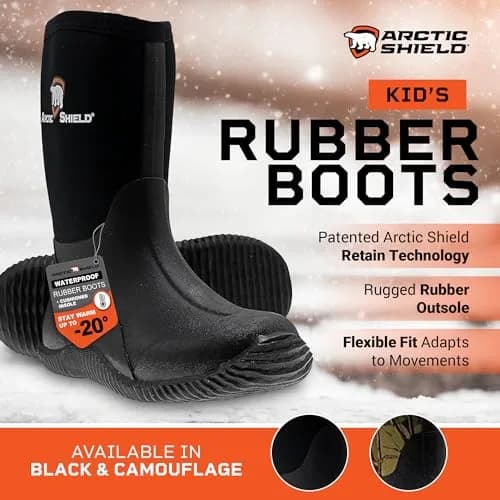 ArcticShield Kids Rain Boots Waterproof & Insulated | Unisex Rubber Boots for Puddles & Outdoors thumbnail 2