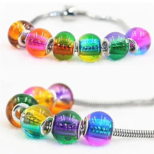 RUBYCA Mix Rainbow Gradient Murano Glass Beads 50pcs | European Charm Bracelet Spacer for DIY Jewelry thumbnail 5