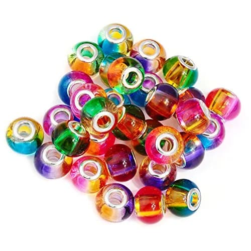 RUBYCA Mix Rainbow Gradient Murano Glass Beads 50pcs | European Charm Bracelet Spacer for DIY Jewelry thumbnail 2