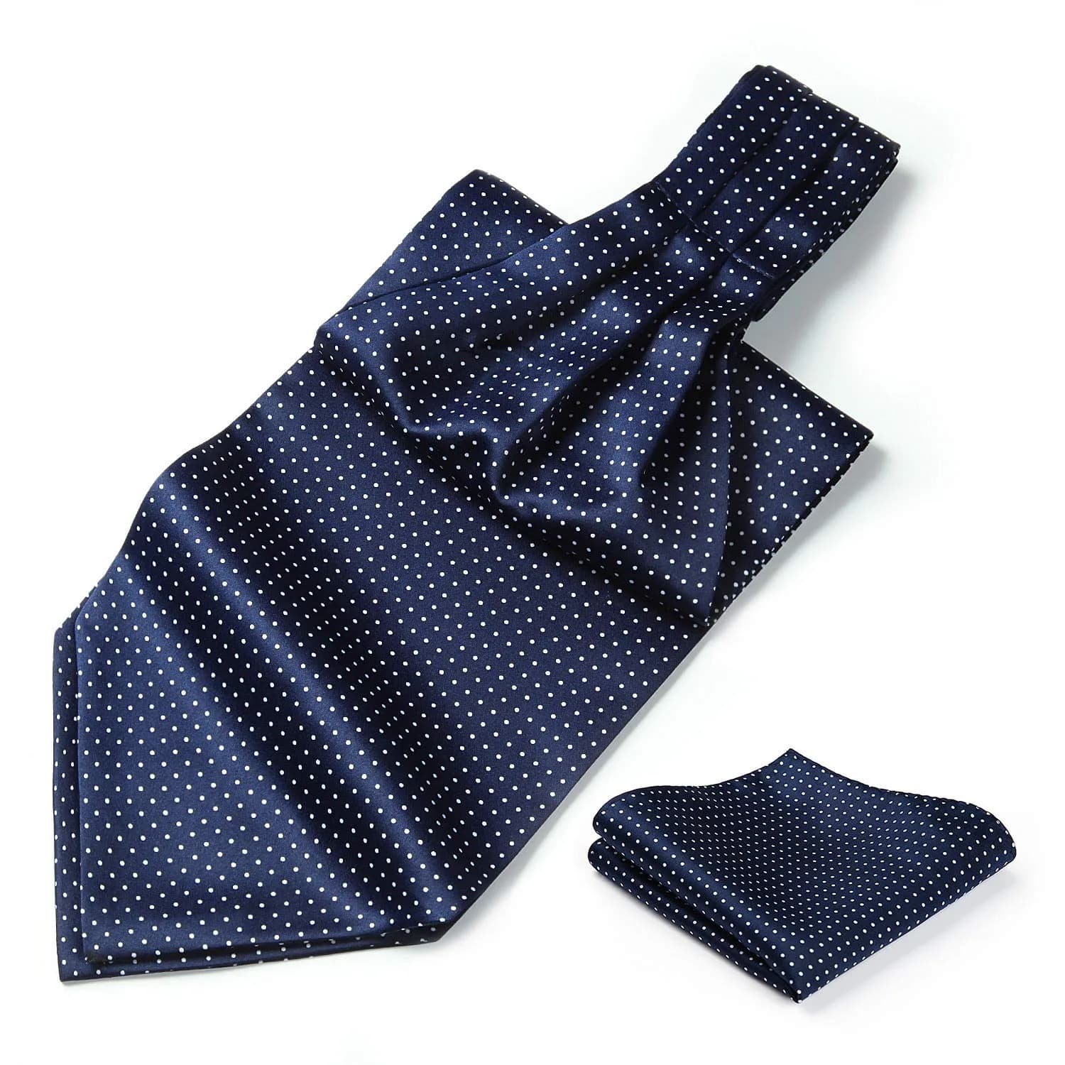 HISDERN Men's Blue Polka Dot Ascot Tie and Pocket Square Set | 126cm (49.6") Length - main product image