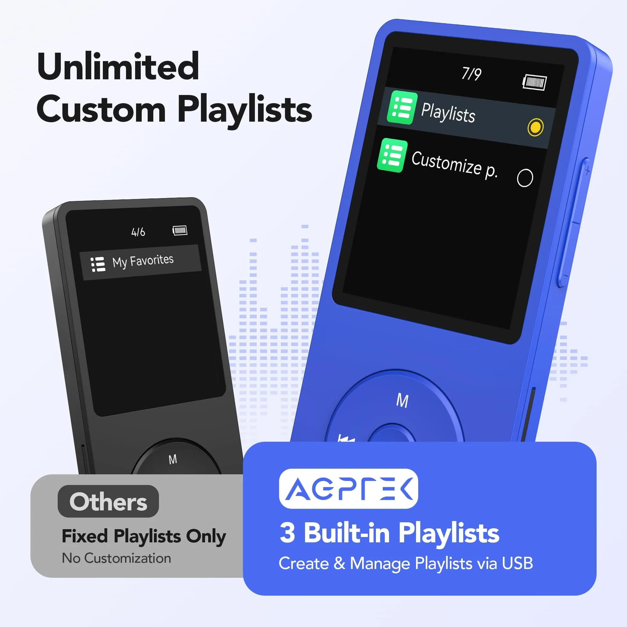 AGPTEK A02S MP3 Player 16GB Dark Blue | 65-Hour Playback Music Player - view 7