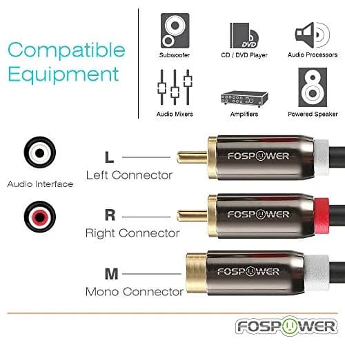 FosPower 8-inch RCA Y Adapter Cable 2 Male to 1 Female | 20.32 cm (8 inches) Gold-Plated Connectors thumbnail 2