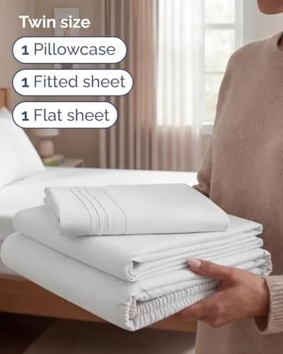 CGK Unlimited Twin Size 3 Piece Sheet Set | Ultra Soft Breathable Microfiber, Deep Pockets, White thumbnail 3