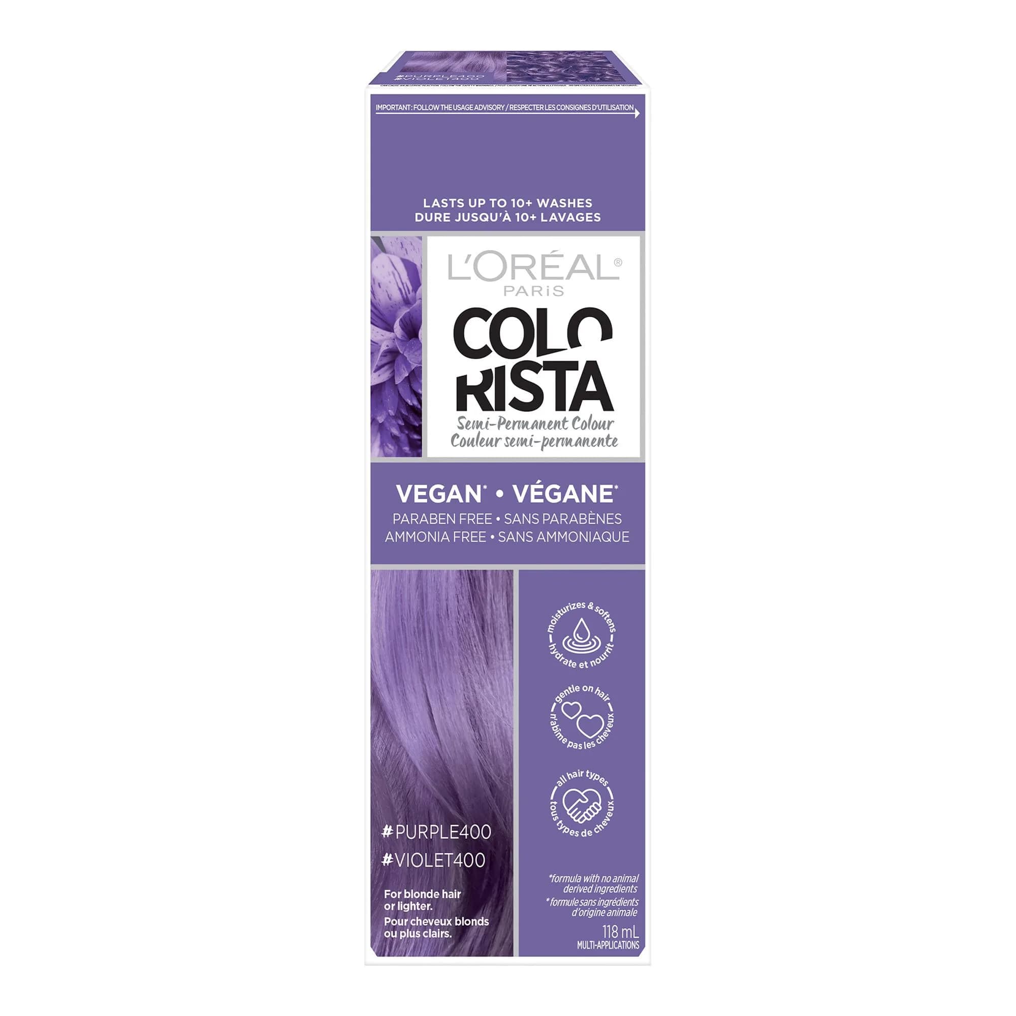 L'Oreal Paris Colorista Semi-Permanent Hair Color Purple 118ml (4 Fl Oz) | Temporary Hair Dye for Bleached & Blonde Hair thumbnail 1