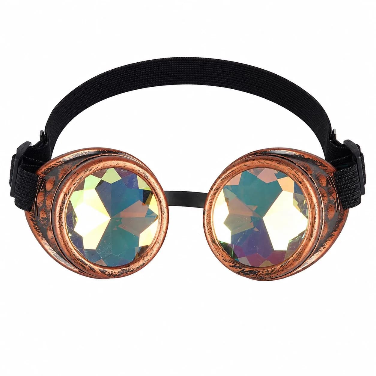 Lelinta Steampunk Rave Glasses Goggles with Rainbow Crystal Glass Lens, Red Copper, Adjustable (1 Unit) — Red Copper